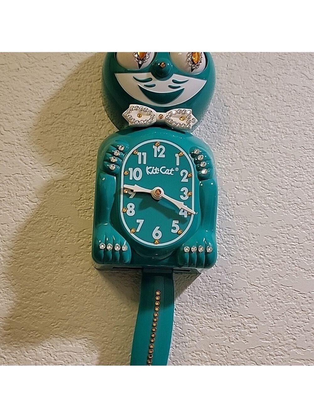 Jeweled Green Beauty Kit-Cat Klock clock SUPER RARE - Picture 4 of 5